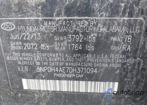 2013 Hyundai Elantra Gls from USA, damaged, VIN 5NPDH4AE7DH371094